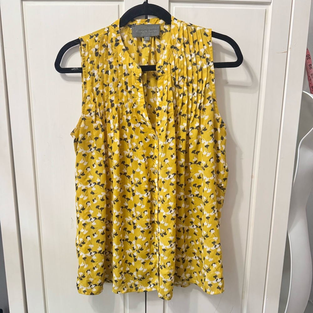 Anthropologie Sunday in Brooklyn Yellow Floral Sleeveless Top Medium - Picture 3 of 8